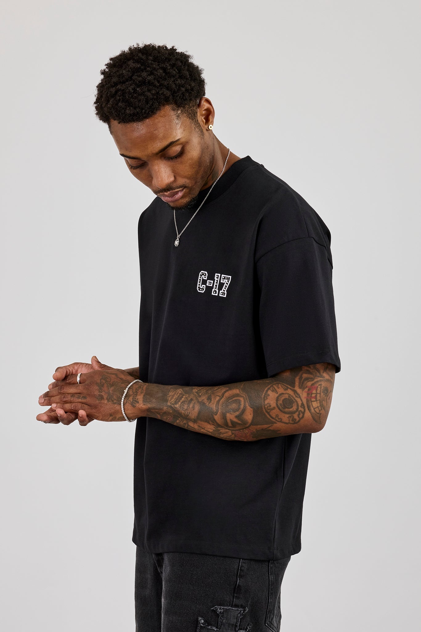Oversized Logo Stud Detail T-Shirt - Black